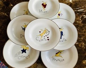 $40 - Pottery Barn set of eight reindeer appetizer/cocktail plates. 8.5"D