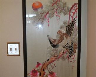 Oriental Silk Thread Picture on Silk Framed