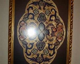 Oriental Silk Thread "Happiness Symbol on silk framed