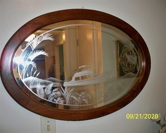 Wood Framed etched Boat Mirror