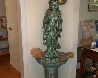 3pcs. Vintage Universal Statuary Corp. "Kwan Yin" (Female Buddha) with stand