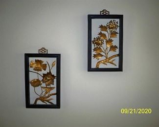 2 - Framed Asian style metal wall hangings