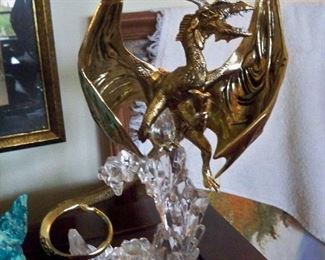 Dragon rising from crystals figurine