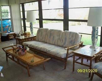 5pcs. 1950's Ficks Reed Co. "Far Horizon" Rattan Patio set , Designed by John Wisner