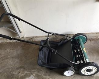 Push mower with catch bag.