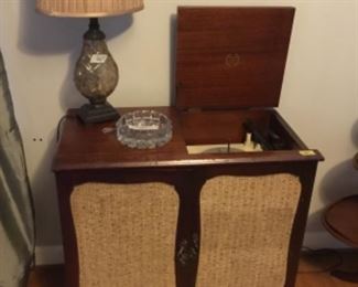 Inside House  -  Vintage Small fabric covered Doors & stereo cabinet