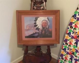 Inside House - beautiful portrait (pen) framed and Rosewood carved stand