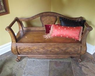 Hand Painted Carved Storage Bench