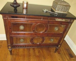 Mirrored Marble Top Two Draw Chest
