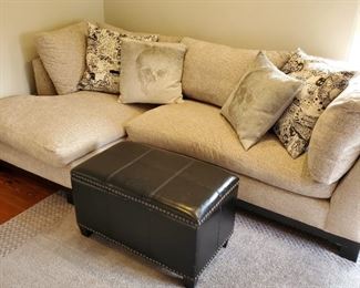 sofa with chaise: 28h x 101w x 56d.   ottoman: 18h x 30w x 17d. rug: 7.5' x 5.25'