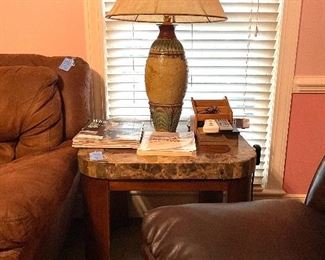 Beautiful pottery base lamps w/ driftwood finials