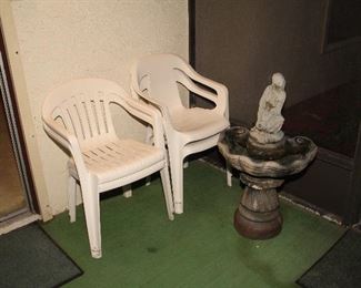 Plastic Patio Chairs, Fountain (Needs new Pump)