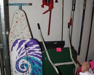 Ironing Board, Wheelbarrow, Boogie Board, Yard Tools