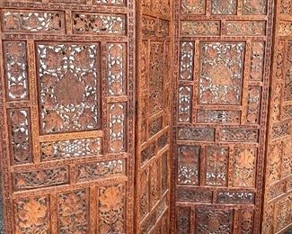 Mid Century Anglo Indian Teak 4 Panel Folding Screen $750
