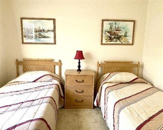 Vintage Faux Wicker Twin Bed Set and Night Stand $125
