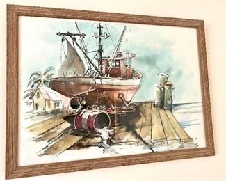 Seascape Watercolor signed H. Pierce $125