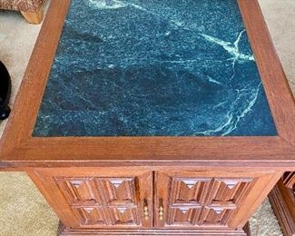 Ricardo Lynn 1970's Pair End Tables with Green Marble Inlay Tops $300