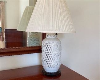 Beautiful Blanc de Chine Reticulated Lamps,      Measures 7" Round x  15"h    Pair $650
