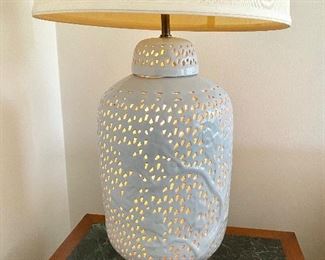 Beautiful Blanc de Chine Reticulated Lamps,      Measures 10" Round x 23"h    Pair $900
