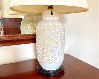 Beautiful Blanc de Chine Reticulated Lamps,      Measures 7" Round x  15"h    Pair $650