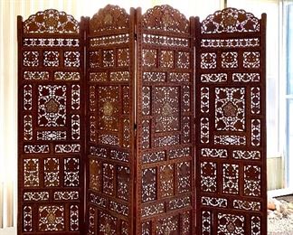 Mid Century Anglo Indian Teak 4 Panel Folding Screen $750