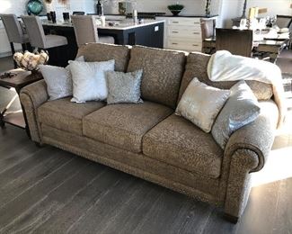 #3) - $600  Smith Brothers of Berne Upholstered Sofa with Nailhead Trim.  84w x 39.  This item may not be picked up until Wednesday, Oct 14 between 3:00 and 7:00 p.m.