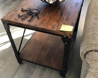 #9) - $100 -Industrial Style Metal End Table.  26w x 22d x 25h.