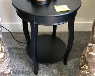#12) - $50  Black Round Accent Table.  18 diameter x 24h.
