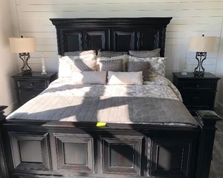 #13)  $900 - King Size Solid Wood Bedroom Set with 2 Matching Nightstands.  Headboard is 70 inches tall.  Night Stands 29w x 17d x 30h.  #14) $150) King Mattress and BoxSprings Sold Separately.  - Mattress and Box Springs are New.   This item may not be picked up until Wednesday, Oct 14 between 3:00 and 7:00 p.m.