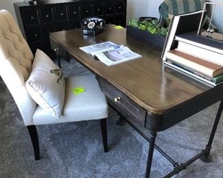 #15)  $400 - Industrial Desk  Solid Wood Top with Iron Frame.  58w x 29d x 28h.  Chair Sold Separately.  This item may not be picked up until Wednesday, Oct 14 between 3:00 and 7:00 p.m.