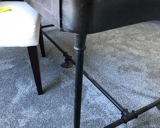 #15)  $400 - Industrial Desk  Solid Wood Top with Iron Frame.  58w x 29d x 28h.  Chair Sold Separately.  This item may not be picked up until Wednesday, Oct 14 between 3:00 and 7:00 p.m.