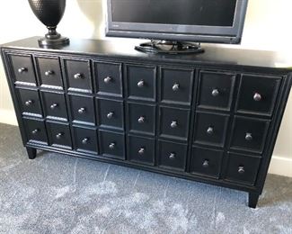 #17)  $400 - Cradenza Cabinet with 4 cabinet doors.    This piece has a scratch on the top.   67w x 15d x 36h.    This item may not be picked up until Wednesday, Oct 14 between 3:00 and 7:00 p.m.