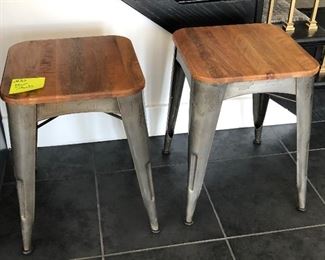 #23)  $50 - Pair of Metal Stools with Wood Top.  13 1/2 x 13 1/2 x 19h.