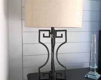 #29)  $80 - Pair of Metal Table Lamps.  28 inches tall.  ($40 each lamp. $80 for the pair)