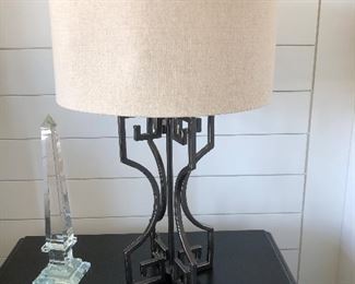 #29)  $80 - Pair of Metal Table Lamps.  28 inches tall.  ($40 each lamp. $80 for the pair)