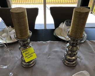 #142) $20 - Pair of Two Silver Candlesticks with Gold Candles.  