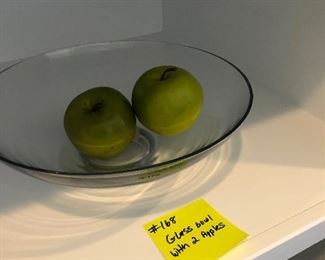 #168) $10 - Glass Bowl with 2 Faux Apples.
