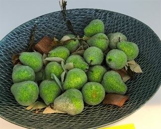 #169) $20 - Crate and Barrel Decorative Bowl with Faux Fruit.