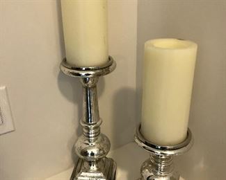 #200) $24 - Set of 2 Silver Candle Holders with Candles. 