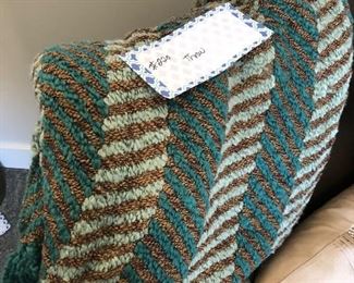 #220) $10 - Green and Blue and Brown Throw.  