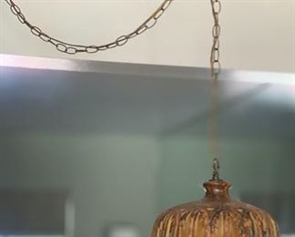 MCM Vintage Pierced Ceramic Hanging Swag Lamp	18in H x 12in Diameter