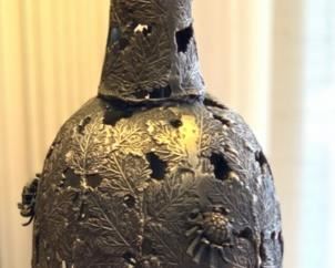 Vintage Leaf & Flower Metal Lamp Artist made	42in H x25in diameter	