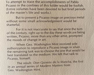 Sterling Silver Picasso Don Quixote De La Mancha Geo Washington Mint	8in Diameter 6ox sterling silver	

