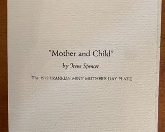 Franklin Mint Sterling Silver 1972 Mothers Day Plate Irene Spencer Mother & child	8in Diameter Plate  197 g sterling	
