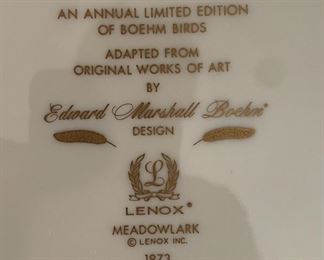 Lenox Medowlark 1973 Collectors plate	10.75in	
