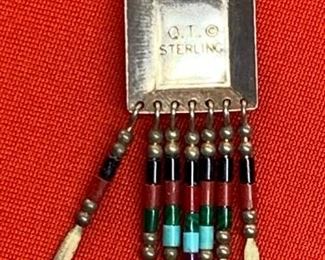 *Signed* Native American QT Sterling Earrings	2.75 hang length x .75in W
