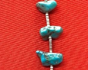 Vintage Native American Chunky Turquoise Necklace Heishi	14in Hang 29in total length