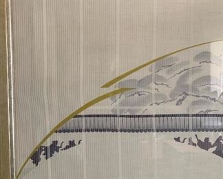 Vintage MCM Asian Silk Print Framed 27x43x1.5in HxWxD