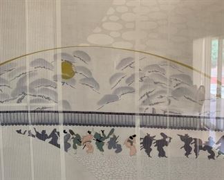 Vintage MCM Asian Silk Print Framed 27x43x1.5in HxWxD