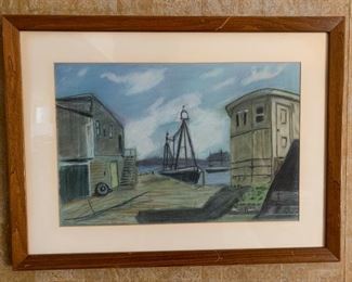 *Original* Art Pastel Lg Boat at Dock 18x24x.5in HxWxD